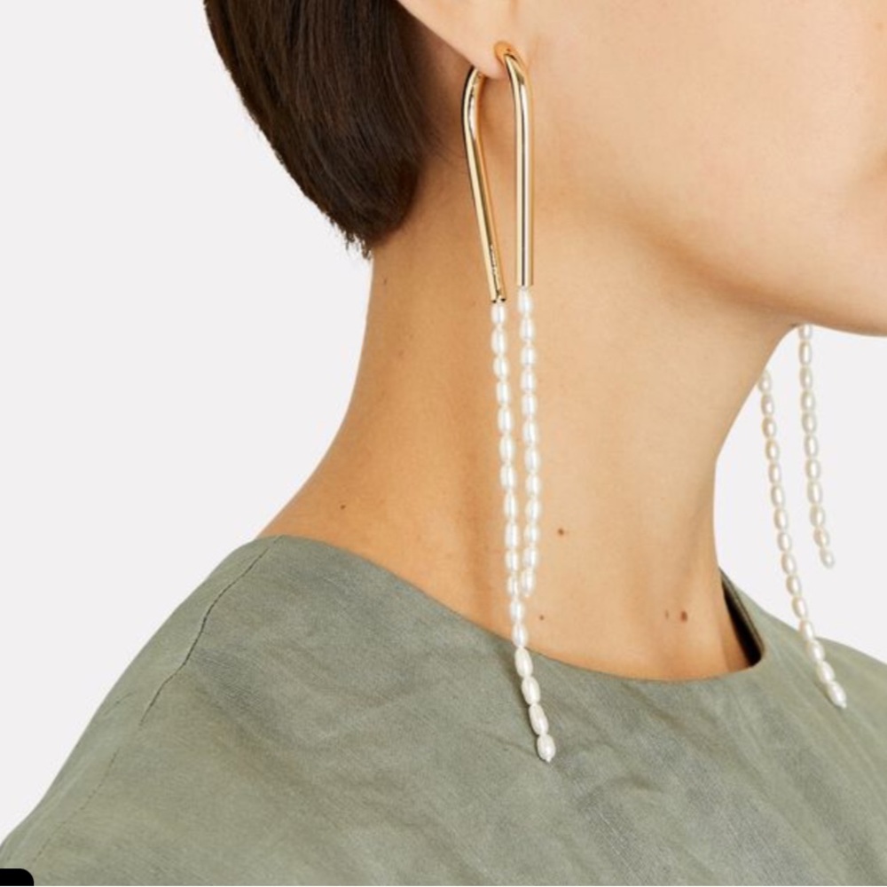 CULT GAIA GOLD-TONED Meta Drop EARRINGS FEATURING A STRING OF PEARLS